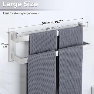 Wall-Mounted Double Towel Rail SUS304 Stainless Steel 2-Tier Brushed Ã¢ÂÂ 50 cm