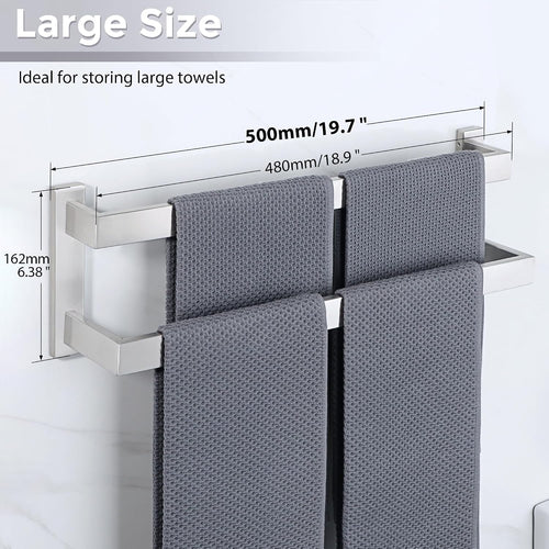 Wall-Mounted Double Towel Rail SUS304 Stainless Steel 2-Tier Brushed Ã¢ÂÂ 50 cm