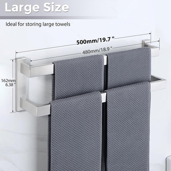 Wall-Mounted Double Towel Rail SUS304 Stainless Steel 2-Tier Brushed Ã¢ÂÂ 50 cm