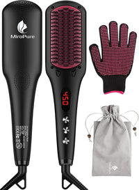 MiroPure 2 in 1 Ionic Hair Straightener Brush Hot Comb MCH Heating Smoothing Brush with 16 Settings, Dual Voltage