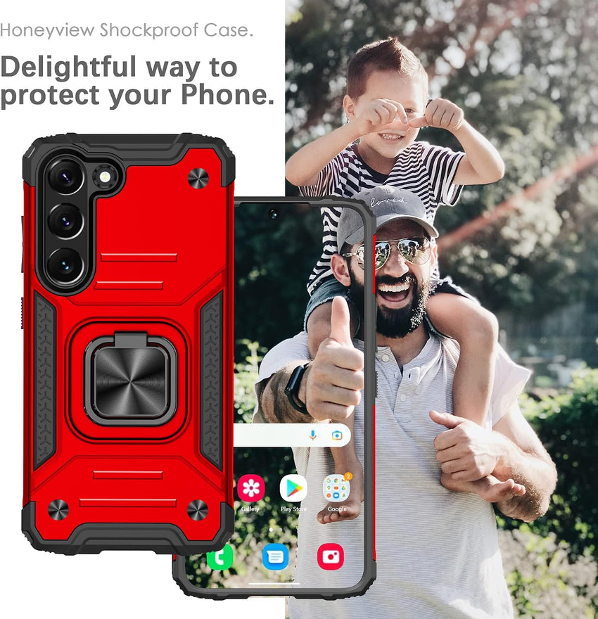 ShockProof Case for Samsung Galaxy S23 with Ring Kickstand, Bumper Armour Phone Cover for Samsung Galaxy S23 - Red