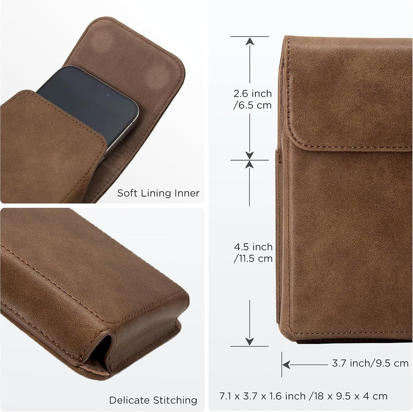 INGIDO Holster for iPhone 16 Pro Max 15 Pro Max 14 Pro Max 13 Pro Max 12 Pro Max 16 Plus 15 Plus 14 Plus, Premium Leather Pouch with Belt Clip Phone Holster Belt Case, Light Brown -L