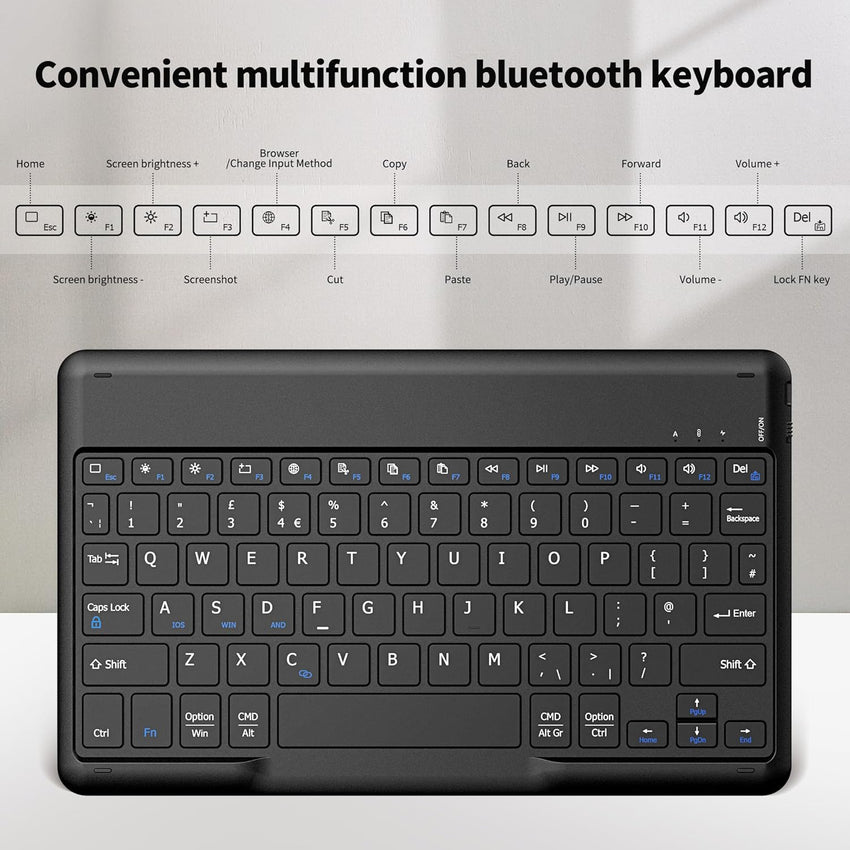 EasyAcc Bluetooth Keyboard, Ultra-Slim Wireless Keyboard UK Layout Quiet Portable Design with Built-in Rechargeable Battery for iOS, Mac, iPad, Windows and Android, Black