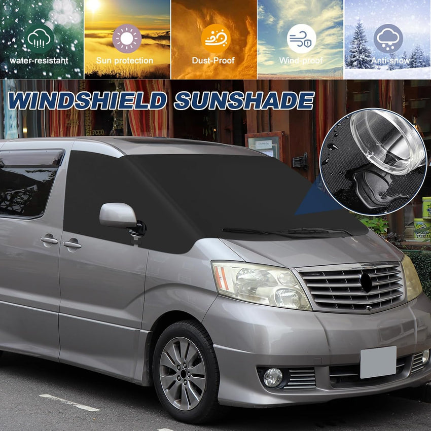 Front Windscreen Wrap Cover Compatible with Ford Transit Connect 2012-2021 Luxury Upgrade Silver Front Screen Window Sunshades 100% Black Out, Block UV, Weatherproof Foldable Car Windshield Cover