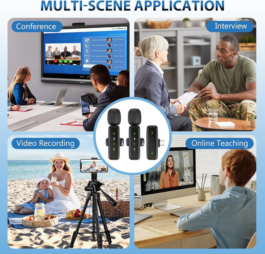 Wireless Lavalier Microphone Mini Clip-On for iPhone Android â 2-Pack
