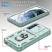 for Samsung Galaxy S21 FE Case with Camera Cover Slider, 2*Screen Protectors,Build in 360^0Rotating Ring Kickstand, Military Grade Protective Case for Galaxy S21 FE 5G 6.4"-Green