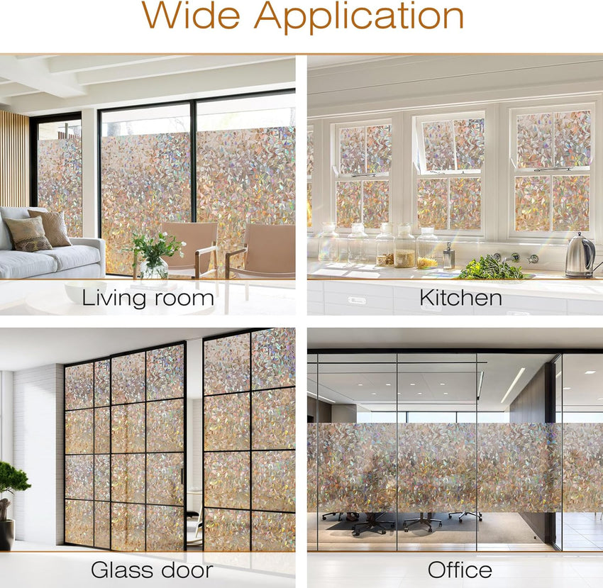 rabbitgoo Rainbow Window Film Privacy Film for Glass Windows, Decorative Stickers for Glass Privacy, Static Cling Self-Adhesive Vinyl Rainbow Stickers Gray Silver 90x300cm