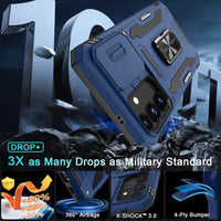 DEERLAMN Case for Samsung Galaxy S24 FE 6.7-Inch with Slide Camera Cover+Screen Protector(1 Pack), Rotated Ring Kickstand Military Grade Shockproof Protective Cover-Navy Blue