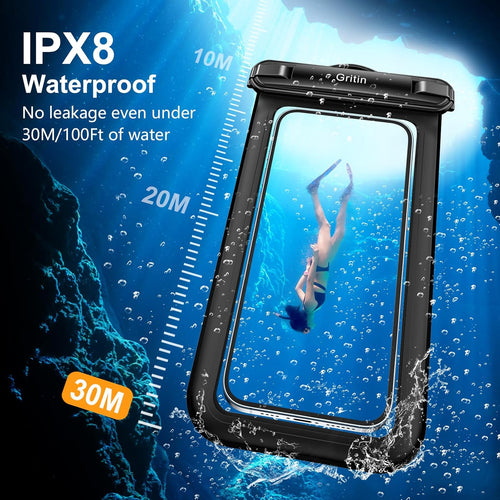 Gritin Waterproof Phone Pouch, 2 Pack IPX8 Waterproof Phone Case Bag for Swimming, Adjustable Lanyard Underwater Dry Bag for iPhone 16 15 14 13 12,Galaxy S24 S23 S22 and Other Smartphones up to 7"