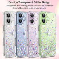 ivencase Clear Glitter Case Compatible with iPhone 17 Case with 2 Tempered Glass Screen Protector, Non-Yellowing [Shockproof] [Anti-Scratch] Slim Sparkly Bling Star Transparent Cover for iPhone 17