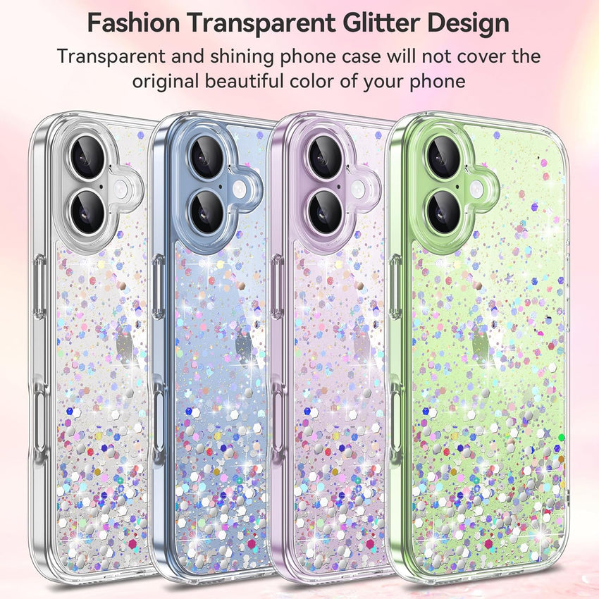 ivencase Clear Glitter Case Compatible with iPhone 17 Case with 2 Tempered Glass Screen Protector, Non-Yellowing [Shockproof] [Anti-Scratch] Slim Sparkly Bling Star Transparent Cover for iPhone 17