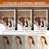 Hasipu Vanity Mirror with Lights, 95 x 65cm LED Makeup Mirror, Lighted Makeup Mirrors with Dimmable 3 Modes, Touch Screen Control Vanity Mirrors Square White