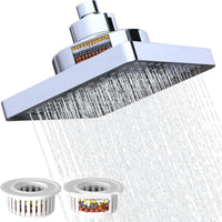 Rainfall Shower Head with Filter, 6 Inch Rain Shower Head High Pressure Overhead Replacement, Square Fixed Shower Head Adjustable with Swivel Ball, 2 Filter, Chrome