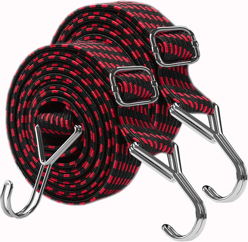 Bungee Cords With Hooks Adjustable - Elastic Heavy Duty Straps Rope 2 Pack 2m Flat Bungee Straps for Bike Luggage Rack Tarp Camping Tent Car Roof Rack Fixings
