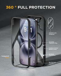 Miracase Magnetic Case for iPhone 16 Plus Case 6.7", [Upgraded Camera Control Cover],[Bubble Free] Built-in Tempered Glass Screen Protector, Full Body Bumper Case Compatible with Magsafe (Black)