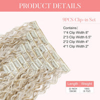 FLUFYMOOZ 9PCS Clip-in Hair Extensions Curly Synthetic Hair â Blonde/White Highlights