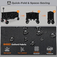 BTTN 300L Large Folding Festival Trolley on Wheels, 210kg Capacity Garden Cart with 18x10 cm Big All-Terrain Extra Wide Wheels, Portable Utility Storage Wagon for Shopping Camping Beach Garden, Black