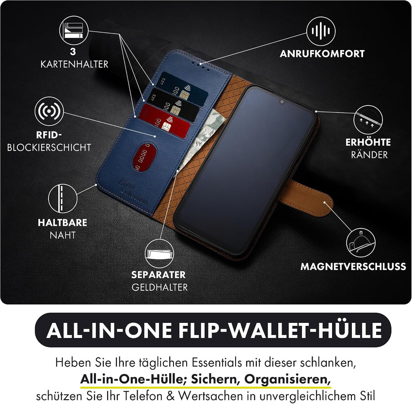 Case Collection for Samsung A55 5G Phone Case and Screen Protector - Leather Folio Flip [Kickstand] Shockproof Cover [RFID Blocking] Magnetic Wallet for Samsung Galaxy A55 5G Case Blue