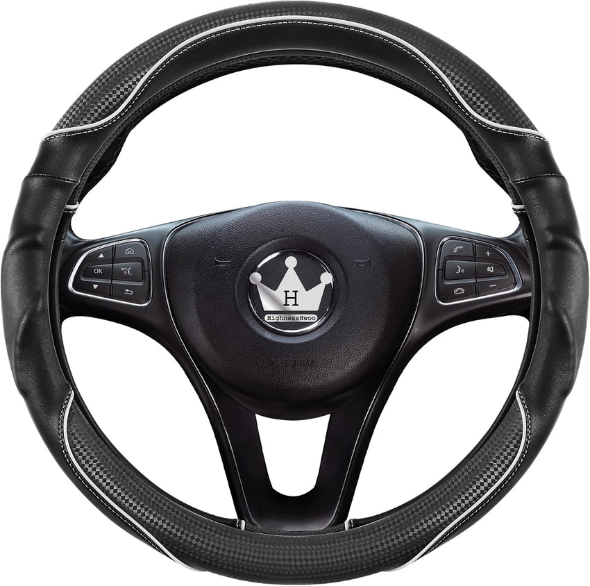 Steering Wheel Cover 39-41cm Anti-Slip Faux Leather Carbon Fibre Massage Grip â White