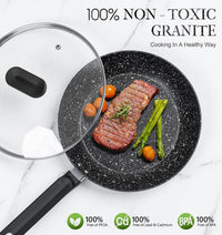MICHELANGELO 20cm Small Frying Pan with Lid, Non Stick Frying Pan with Lid 20cm, Egg Frying Pan with Nonstick Stone Coating, Healthy & Non-Toxic Granite Frying Pan, Black