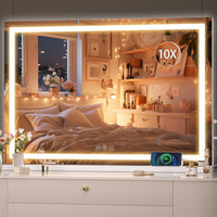 Hasipu Vanity Mirror with Lights, 95 x 65cm LED Makeup Mirror, Lighted Makeup Mirrors with Dimmable 3 Modes, Touch Screen Control Vanity Mirrors Square White