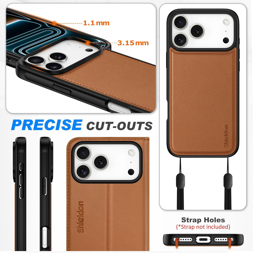 Detachable Wallet Case Genuine Leather for iPhone 17 Pro Max 6.9-inch â Saddle Brown