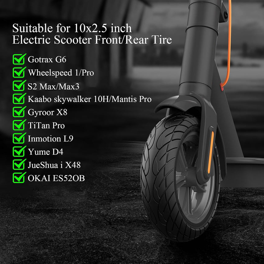 Solid Scooter Tyres 10x2.5 Puncture-Proof 2 Pack Compatible Ninebot Max G30/G30LP Black 10x2.5
