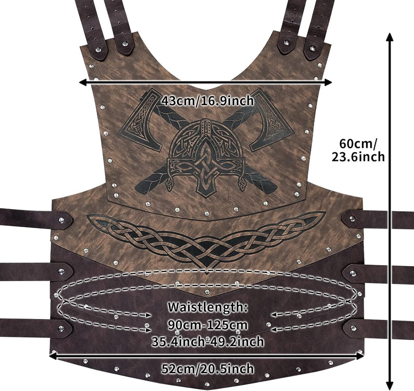 Viking Faux Leather Embossed Helmet Axe Chest Armor LARP/Cosplay Ã¢ÂÂ Brown A
