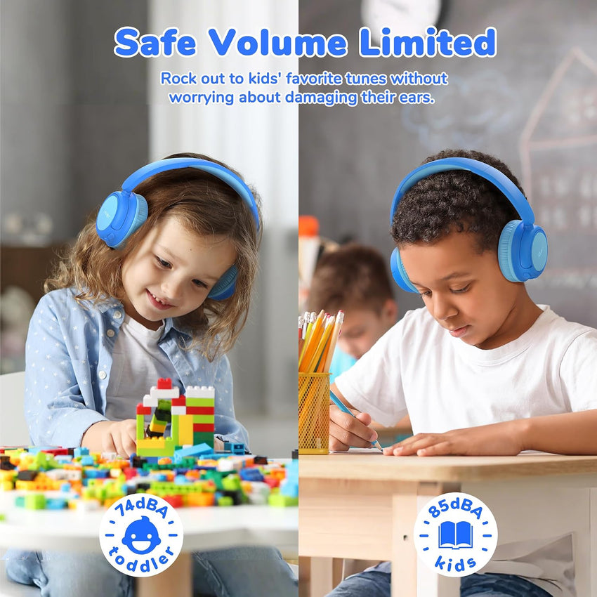 iClever BTH22 Kids Headphones Wireless, 60H Play Time, 74/85 dBA Safe Volume, Bluetooth 5.4, Over Ear Kids Bluetooth Toddler Headphones with Mic AUX Cord for iPad/Tablet/Trave/School