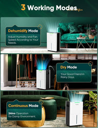 Dehumidifiers for Home Damp, Compressor Dehumidifier with Laundry Dry, Digital Humidity Display, Ultra-quiet, Energy-efficient, Continuous Drainage and 24 Hour Timer, Ideal for Damp, Laundry Drying
