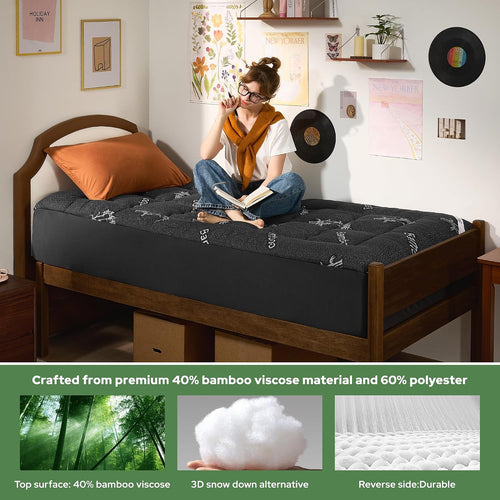 Single Mattress Topper Soft Quilted Thick Deep Pocket Back Pain Relief Grey