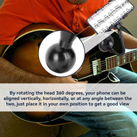 Agatige Guitar Phone Holder, 360 Degree Rotating Guitar Bass Head Phone Holder Smartphone Mount Clip 4/4 Violin Removable Suction Cup Panel for Acoustic Electric Guitar Music Recordings