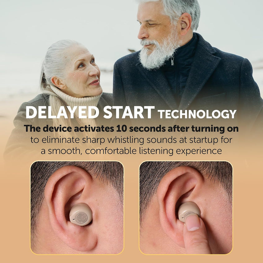 Rechargeable In-Ear Sound Amplifiers (Pair) Touch Control Noise Reduction LED Charging Case Beige