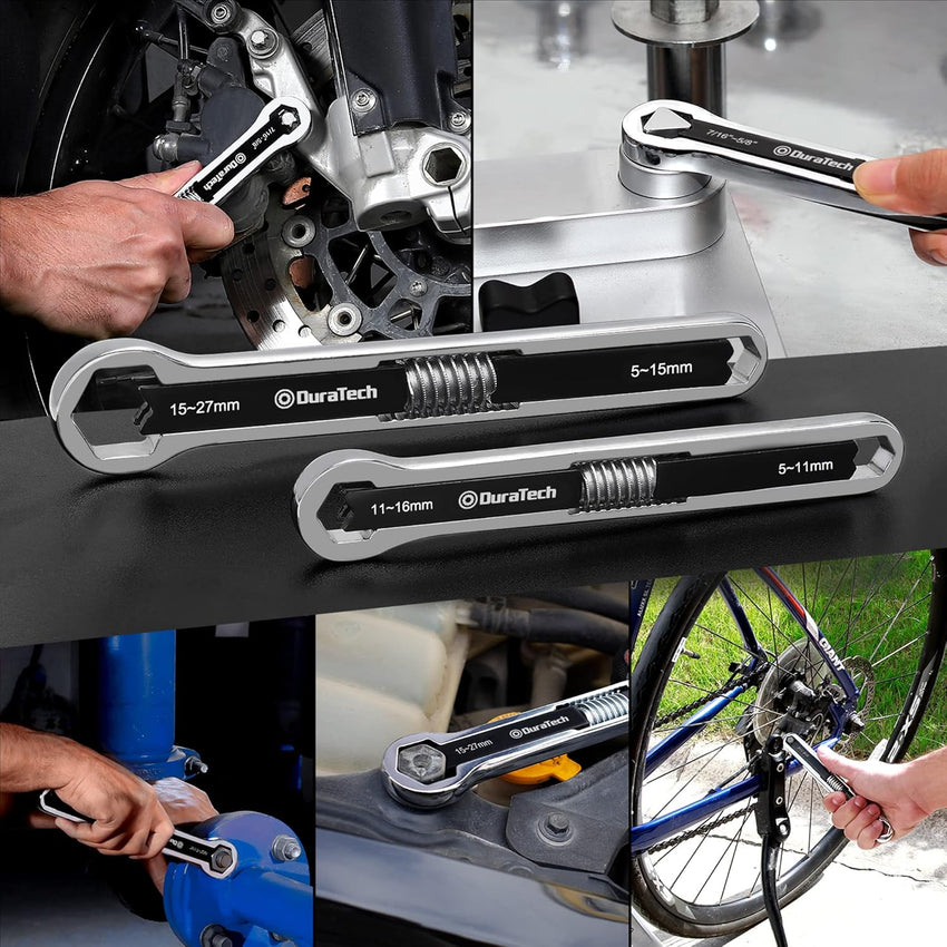 DURATECH Universal Combination Wrench Set, Adjustable Spanner Set, 2-Piece Multifunctional Wrench Set, Total Box-end Ring Spanner Set, 44-in-2, Metric & SAE, 5mm to 27mm & 3/16" to 1-1/16"