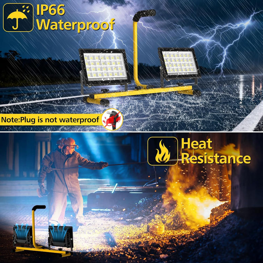 LED Tripod Work Light 11,000LM 2-Head IP66 13ft Cable Ã¢ÂÂ Portable