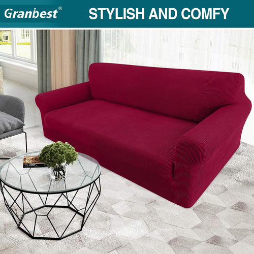High Stretch Sofa Covers 4 Seater Non-Slip Furniture Protector â Wine Red