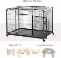 PawHut Metal Dog Cage Kennel Locking Door & Wheels Removable Tray Openable Top For Extra Large Pets 125 x 76 x 81 cm