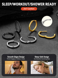 Mens Small Hoop Earrings Stainless Steel Minimal 12mm Black