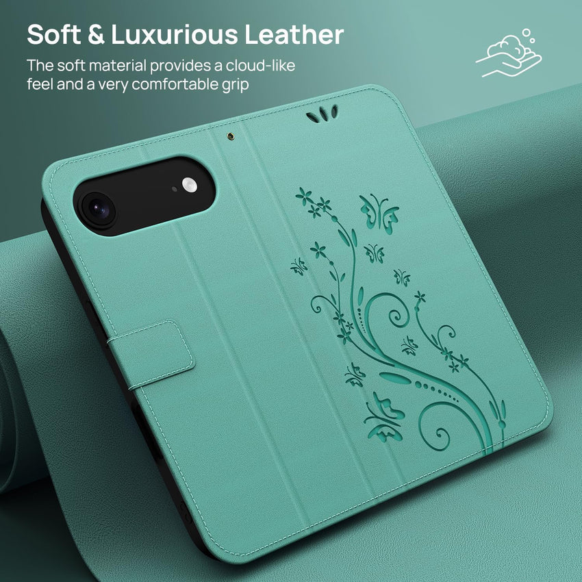 Anshow for iPhone 17 Air Case Wallet with Wrist Strap, Flip Leather Case with Cards Holder Phone Case with Kickstand Cover for iPhone 17 Air, Green