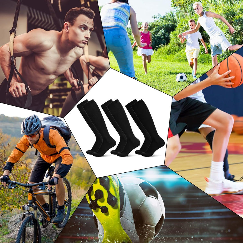 FRIUSATE 3 Pairs Football Socks for Men, Black Soccer Socks Long Sports Socks for Adult Rugby Hockey Running Gym Workouts (38-44)