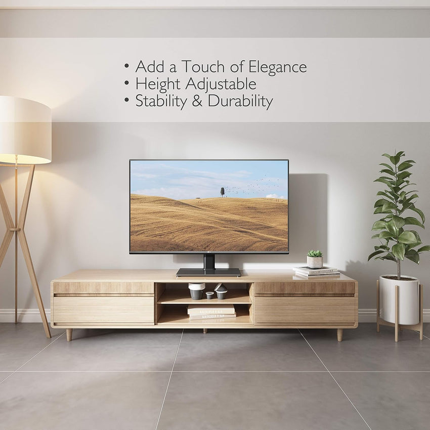 BONTEC Universal TV Stand for 24-60 Inch LCD LED OLED Plasma TVs, Height Adjustable Table Top Pedestal with Bracket, 8mm Tempered Glass Base, 45kg Load, Max VESA 400x400mm, Cable Management