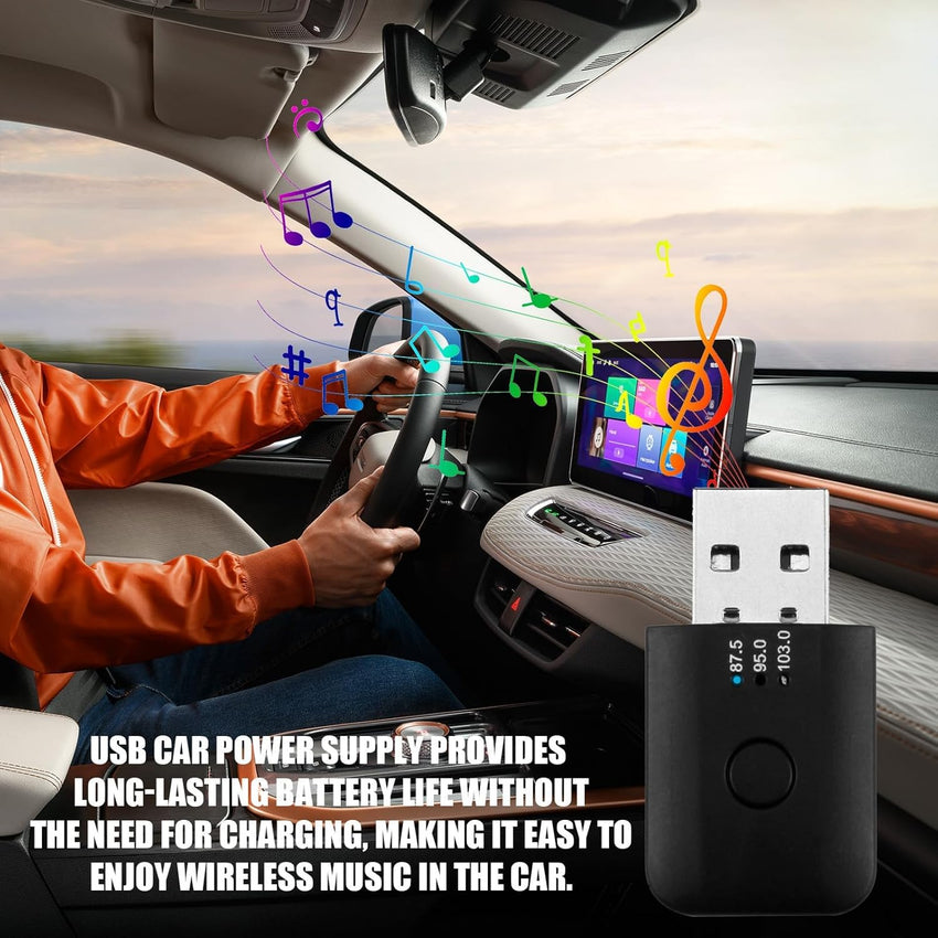 Car Bluetooth 5.1 FM Transmitter,USB Bluetooth Adapter for Car Stereo Universal Wireless Audio Music Receiver Adapter with Hands-Free Calling 3 FM Frequencies, Auto Memory