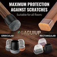 Rectangle Silicone Chair Leg Floor Protectors, Chair Leg Caps, Furniture Foot Protector, Free Moving Table Leg Covers, Stool Leg caps to Prevent Hardwood Floor Scratches and Reduce Noise