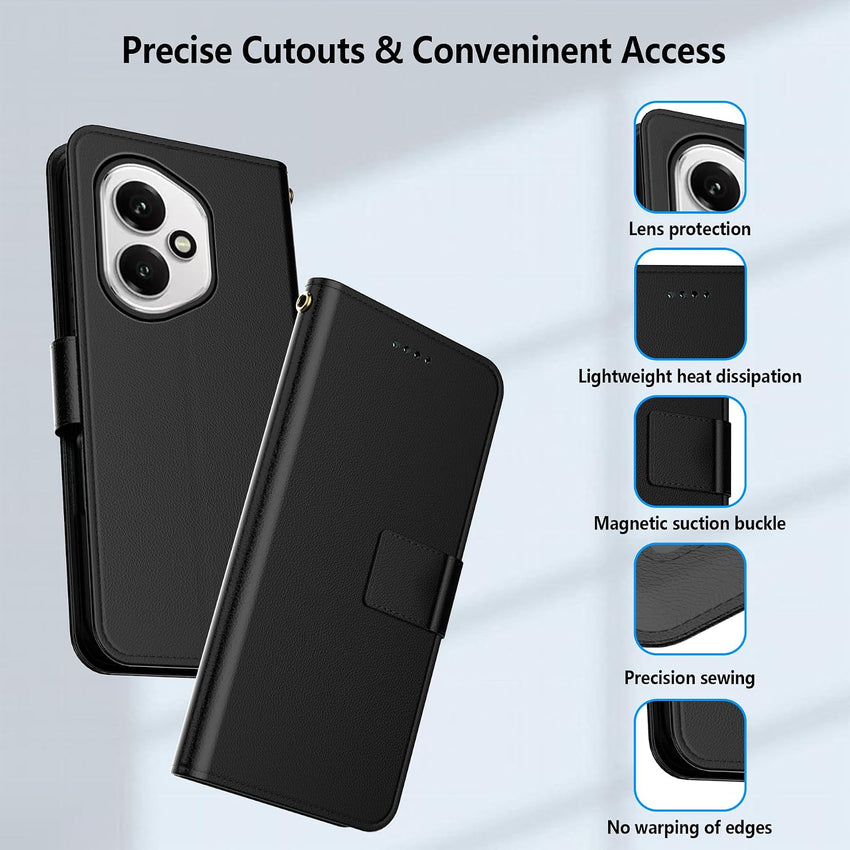 Aiziki For Honor 400 Phone Case(Not Fit 400 Pro), Leather Flip Case with 3 Card Slots & Kickstand, Anti-Drop, Magnetic Closure, Compatible with Honor 400 Case- Black