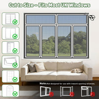 OWYR Adjustable Magnetic Fly Screen Window - DIY Fit Up to 120x130cm, Fiberglass Insect Mesh for Mosquito Net & Bug Screen, Full Frame Magnetic Strip Easy Installation (White Frame Grey Net)