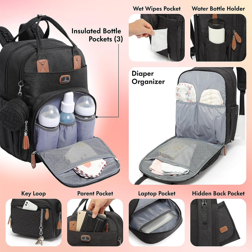 Dikaslon Baby Changing Bag Backpack with Mat & Straps Dark Grey