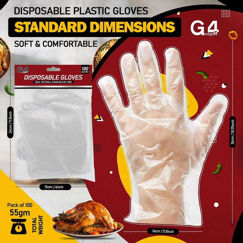 Disposable Polyethylene Gloves Food Safe 100pc One Size â Clear