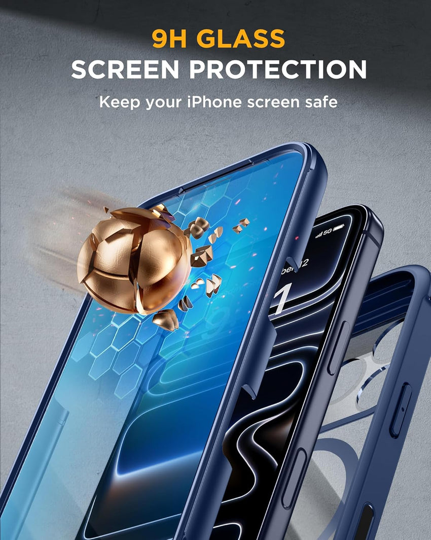Miracase Magnetic Case for iPhone 17 Pro with Built-in Glass Screen Protector â Blue