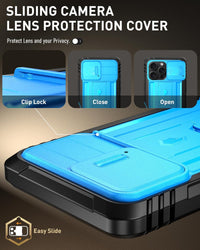 Poetic Revolution Case for iPhone 16 Pro Max 6.9 inch, [Slide Camera Cover], Full-Body Military Grade Rugged Shockproof Cover Broken KickstandLight Blue