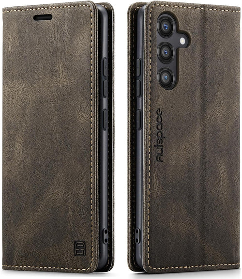 LOLFZ Wallet Case for Samsung Galaxy S24 Plus 5G, Magnetic Flip Leather Case with RFID Block Card Slots Kickstand Shockproof Protective Cover Compatible with Galaxy S24 Plus 5G - Coffee Brown